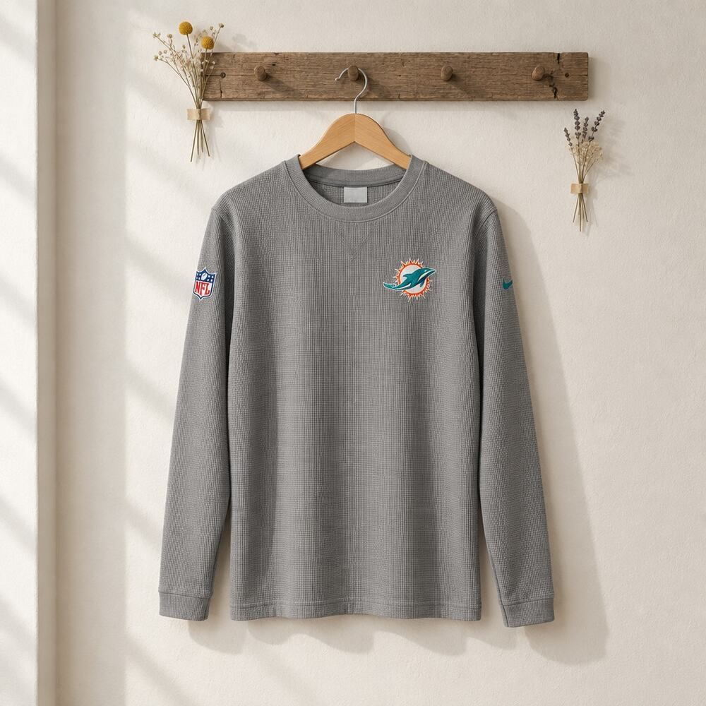Miami Dolphins NFL Long Sleeve Waffle Thermal Shirt - Grey
